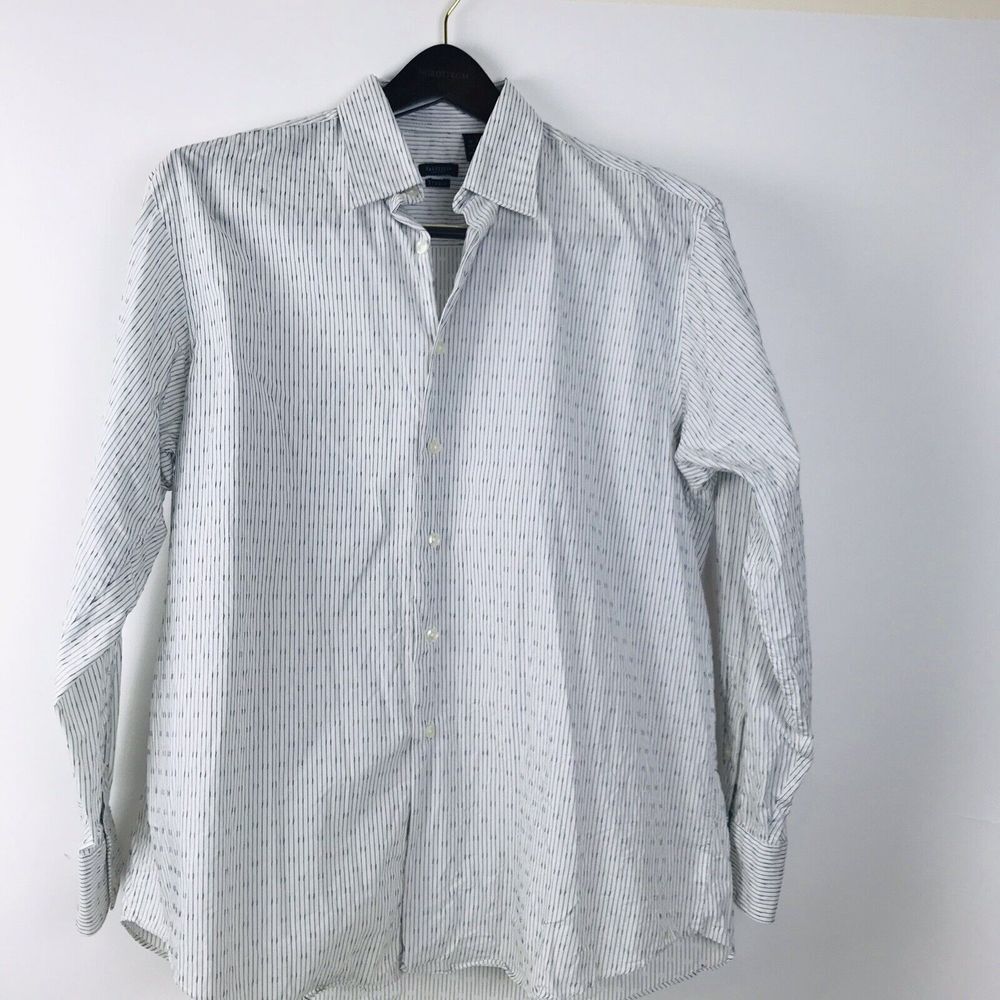 Van Heusen Mens Shirt Size Large 100% Cotton Dress Striped LS White